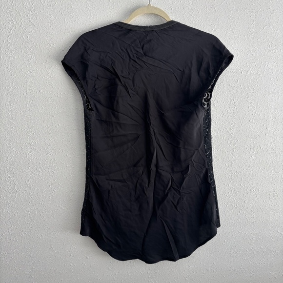 Elaine Kim Black Silk Blouse w/Leather Trim & Lace Front Detail - Picture 3 of 3